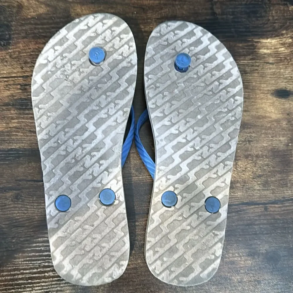 Vineyard Vines Blue Pink Flamingo‎ Pineapple Flip Flop Pool Sandals Size 4/5
